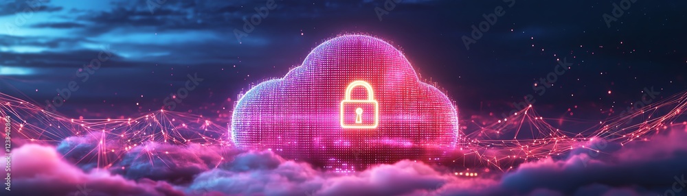Aufkleber a cloud with a large glowing lock symbol, surrounded by secure digital connections and encrypted dat