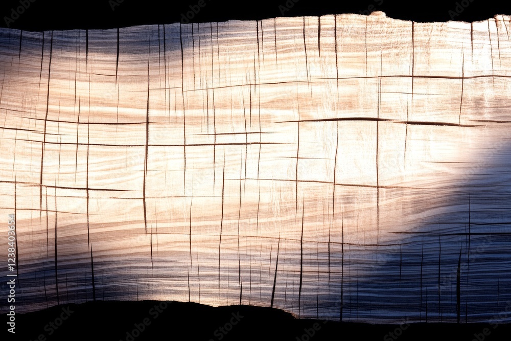 Poster a close-up view of textured wood, showing light reflections and natural patterns with an emphasis on