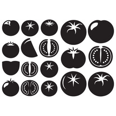 Tomato icon vector illustration isolated on white.Tomato stencil logo. Vegetable silhouette symbol. Template for laser cutting wall art.