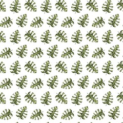 Watercolor leaves pattern for textile and packaging design on a white background