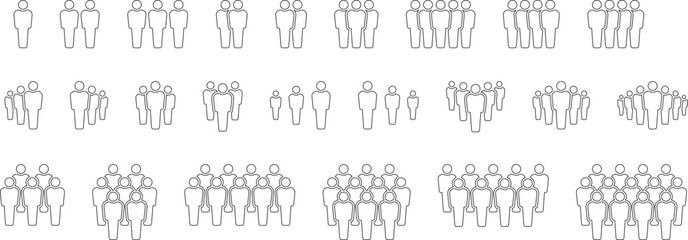 Fototapeta premium People group icon set. Team of worker. User profile symbol. Group of people or group of users. Persons symbol. Population icon. Increase social development, global demography. Vector illustration.