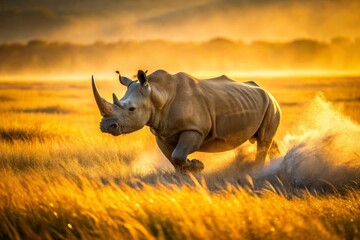 Fototapeta premium African Rhino Charge: Powerful Candid Wildlife Photo