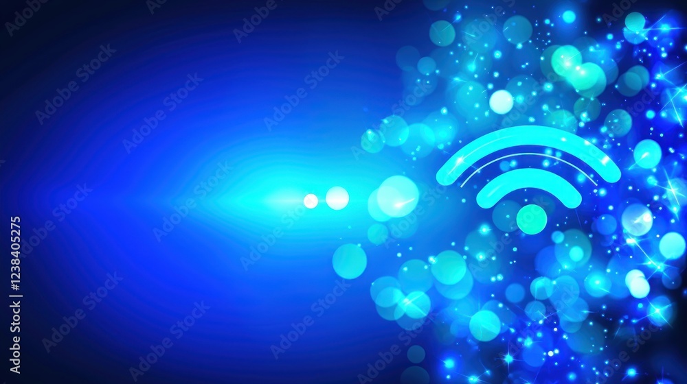 Aufkleber Abstract blue background with glowing dots and wireless signal icon, perfect for technology and communication themes