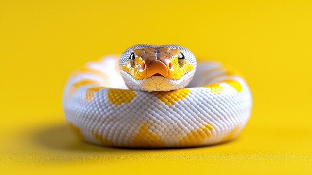 Yellow Python Snake Coiled on Yellow Background