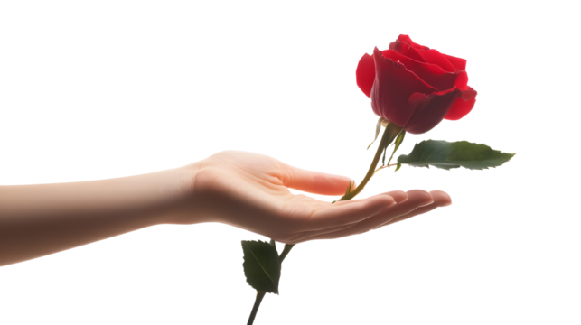 Hand holding a red rose on a white background. isolated background. - Powered by Adobe