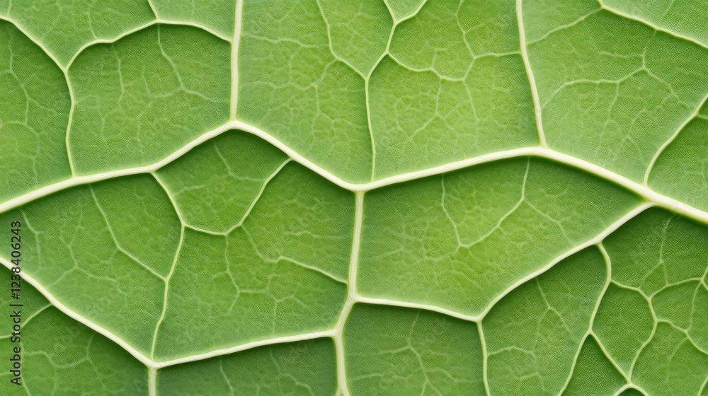 Aufkleber Detailed Close-Up of a Green Leaf Texture Showing Veins and Patterns in Nature’s Intricate Design