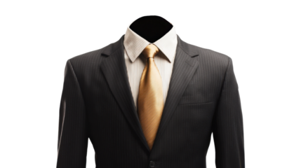 Elegant business suit with gold tie and transparent background, perfect for easy integration