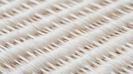 Close-up woven texture, fabric detail, off-white threads, background blurred, design element