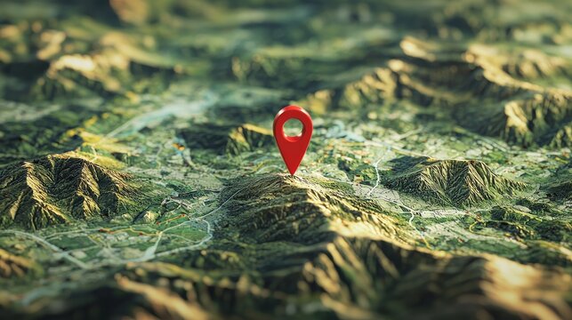 A detailed 3D Map featuring accurate Pinpoint Location within a Mountainous Terrain area
