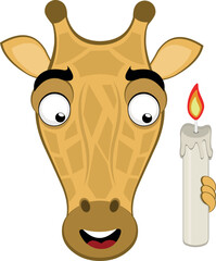Obraz premium vector illustration emoji face giraffe character cartoon, holding a lit wax candle as a remembrance and commemoration concept