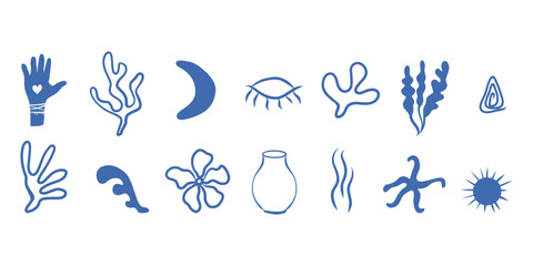 Mediterranean sea set, hand drawn sea shore collection. Nautical vintage holiday illustration.