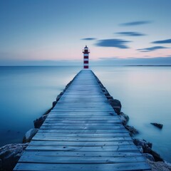 Boardwalk and Jetty Lighthouse Scene