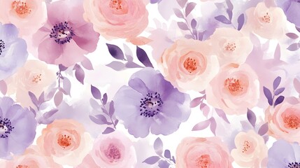 Watercolor Painting of Delicate Pastel Roses and Anemones