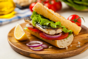 Traditional Turkish sandwich with a scorched mackerel