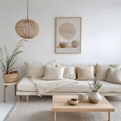 Cozy living room interior design modern home photography minimalist eye-level serenity and comfort