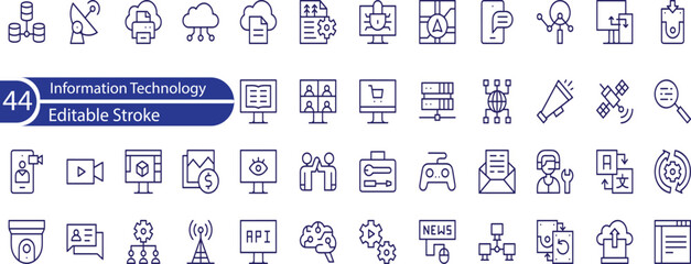 Information Technology Line Editable Icons set. Vector illustration in modern thin line style of science related icons. internet, artificial intelligence, devices, and more.