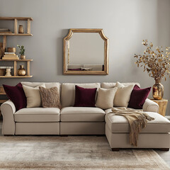 Cozy living room design with elegant couch and decor modern home interior photography contemporary style warm atmosphere