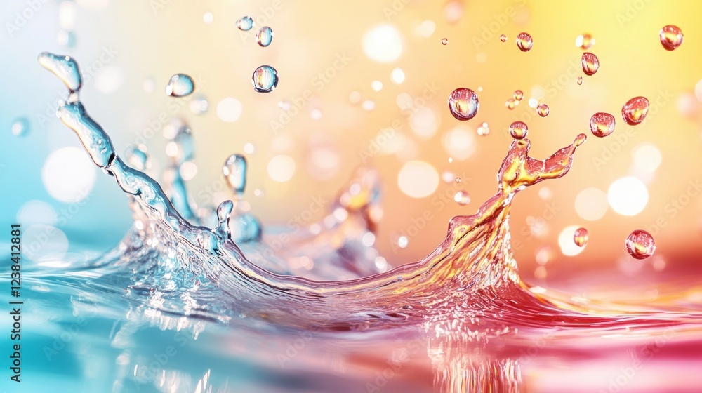 Poster splashes of water in vibrant colors with droplets and abstract background design for creative projec