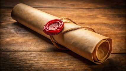 Ancient Scroll with Red Wax Seal on Right Side with Copy Space