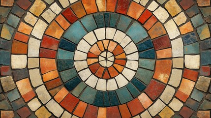 Fototapeta premium Vintage round stone pavement. Top view of black stone pavement pattern.