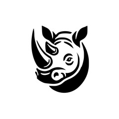 Majestic Rhino: A Powerful Black and White Vector Illustration of a Rhinoceros Head