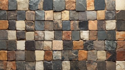 Stone wall with tightly fitted stones and abstract mosaic back ground pattern.