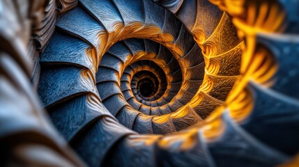 A mesmerizing spiral design showcasing intricate textures and warm lighting, creating a captivating visual effect.