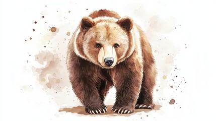 Obraz premium Watercolor Painting Of A Majestic Brown Bear, Standing Proudly.