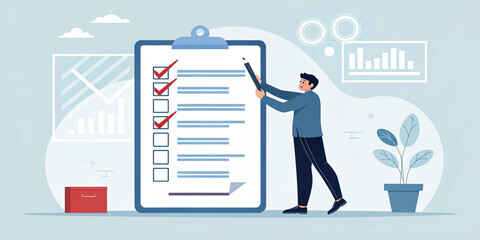 Businessman or Manager Touching on Checklist to Tick Items for Task Management