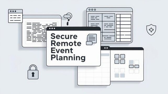 Remote event planning concepts. Secure remote event planning with digital tools and organization concepts in a modern design.