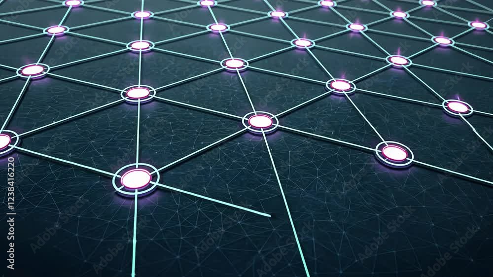 Poster technology background concept, digital network grid with glowing nodes and connections