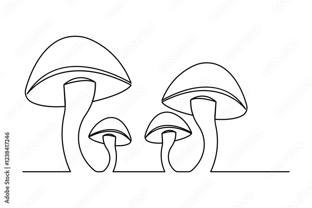 Poster mushroom continuous one line art drawing of isolated outline vector design