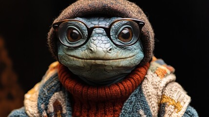 Charming Blue Gecko in Knitwear: A Whimsical Portrait
