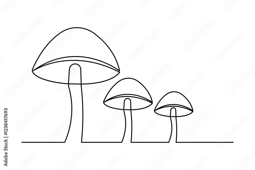 Poster mushroom continuous one line art drawing of isolated outline vector design