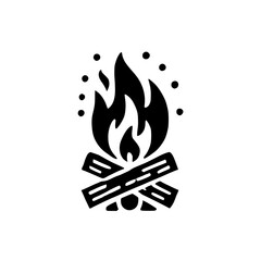 Campfire Design: A Cozy Nighttime Adventure. Black and white illustration of a campfire with flames and wood. Perfect for nature lovers and camping enthusiasts.