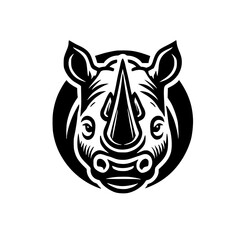 Majestic Rhino Head: A Striking Black and White Vector Illustration