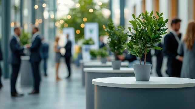 Networking event idea. Networking event with plants enhancing the modern conference atmosphere.