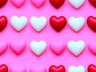 Valentine textile design with repeating red and pink hearts