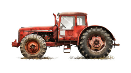 Obraz premium Red vintage tractor isolated on transparent background with clipping path