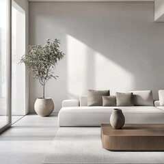 Modern living room design in minimalist style interior home decoration bright environment aesthetic perspective