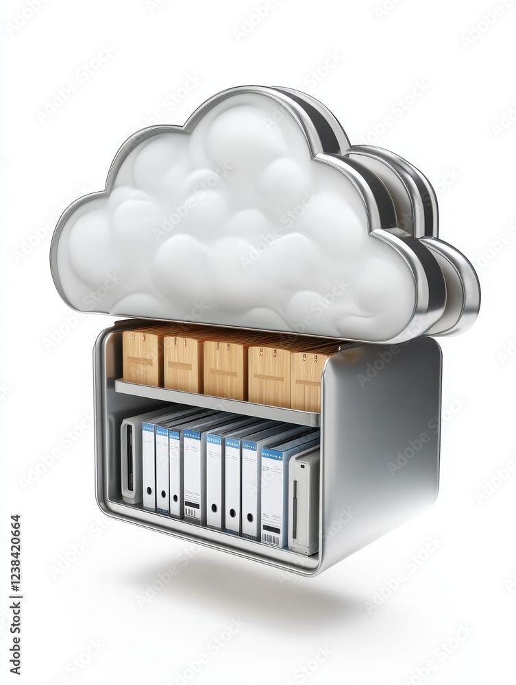 Poster 3d renderer image. file storage in cloud. cloud computing concept. isolated white background.