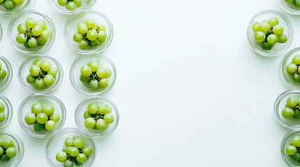 Green grapes in bowls, white background, food photography, healthy eating