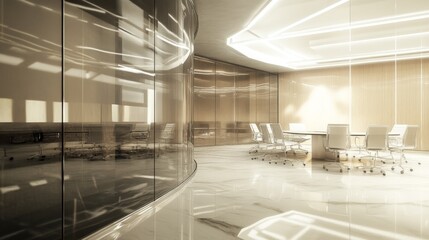 Obraz premium high-end corporate environment, stylized business gathering, filtered glass perspective, modern conference room design, dramatic lighting effects, professional meeting composition, artistic blur
