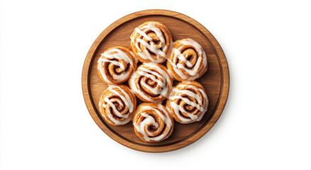 Fototapeta premium A group of volunteers prepares and bakes fresh cinnamon rolls for a community event in an effort to raise funds and support local initiatives. The rolls are arranged on a wooden platter for sale