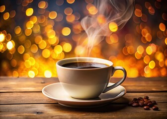 Obraz premium Aromatic Black Coffee in Classic Mug and Saucer - Bokeh Background Stock Photo