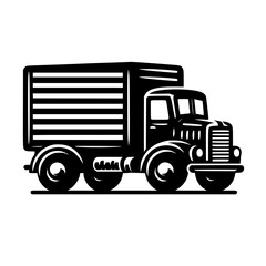 Vintage Truck: Classic Delivery Vehicle, Transportation, Logistics, Cargo Shipping, Highway Freight, Black and White Vector Graphic