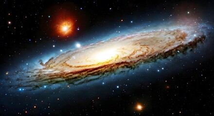 Naklejka premium A hyper-detailed galaxy cluster with shining quasars and massive cosmic dust formations, Ai Generated