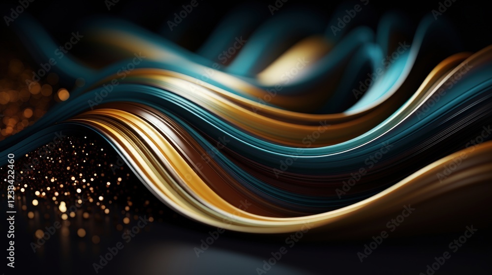 Poster elegant 3d abstract waves with dynamic color flow in a dark background creating a sense of depth and