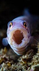 Obraz premium HD Phone Wallpaper Underwater Close up of a Vibrant Purple Reef Fish with Open Mouth showcasing detailed texture and