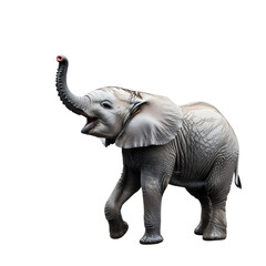 Fototapeta premium A baby elephant with wrinkled gray skin, playfully spraying water with its trunk. Transparent background